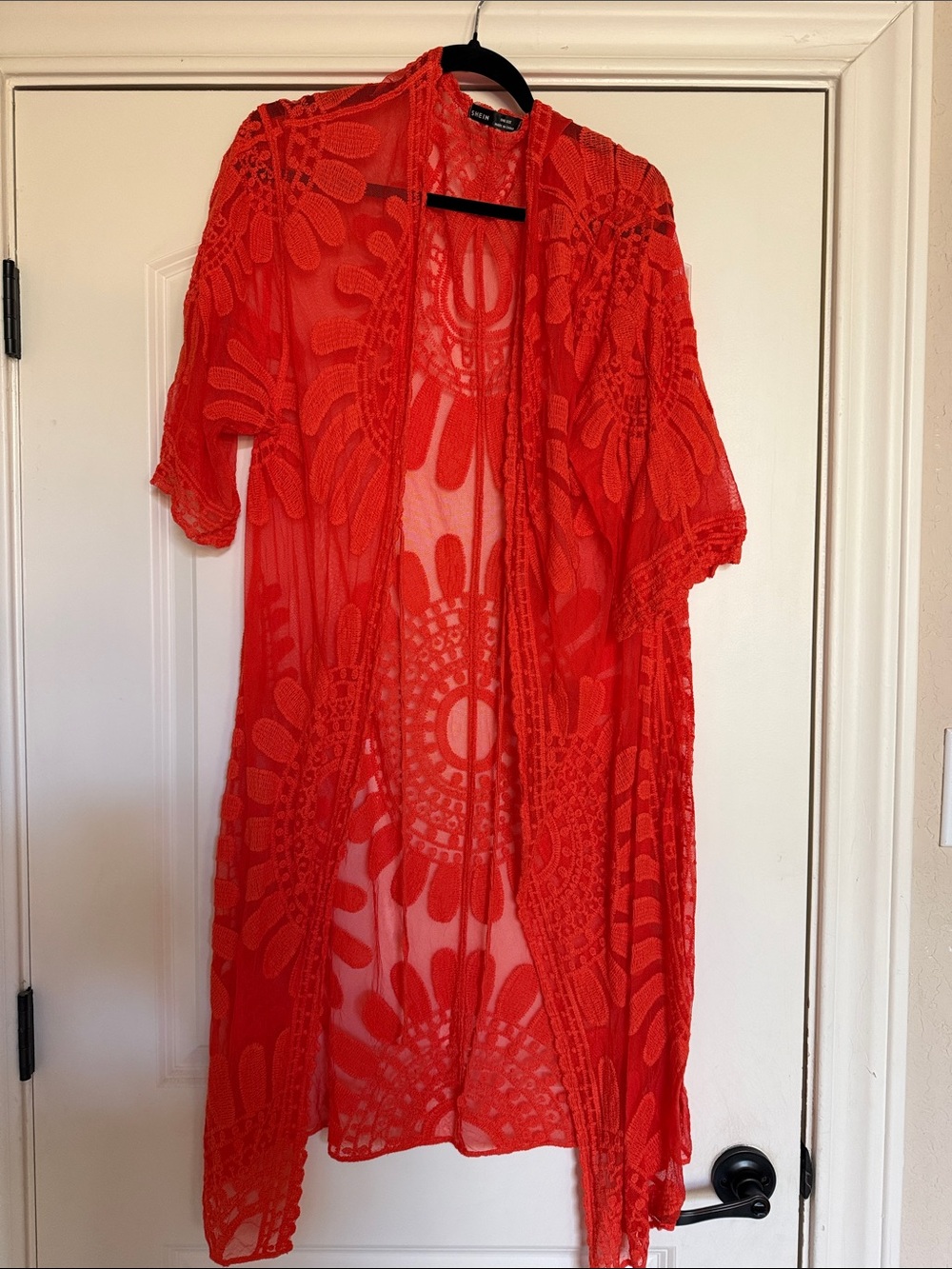 SHEIN Orange Lace Crochet Kimono